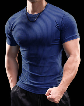 High Stretch Ribbed Stripe Crew Neck Tee New