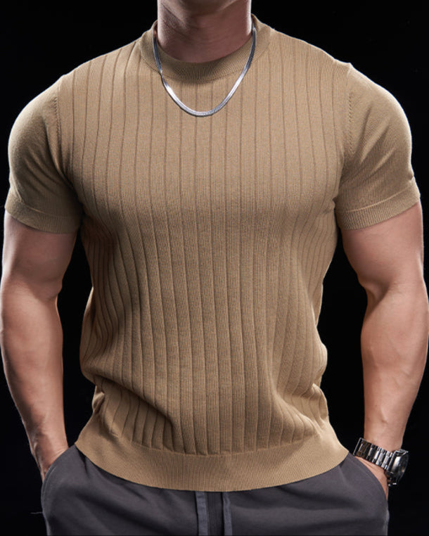 Ribbed Crew Neck Knit T Shirt