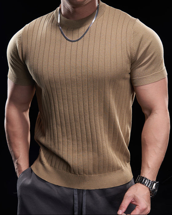 Ribbed Crew Neck Knit T Shirt