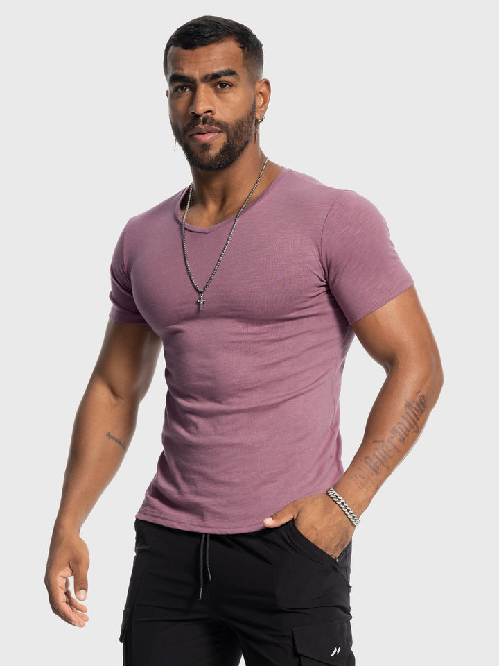 Slub-Stretch-T-Shirt mit V-Ausschnitt 