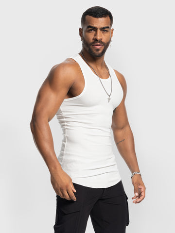 Geripptes Stretch-Tanktop mit abgerundetem Saum Neu 