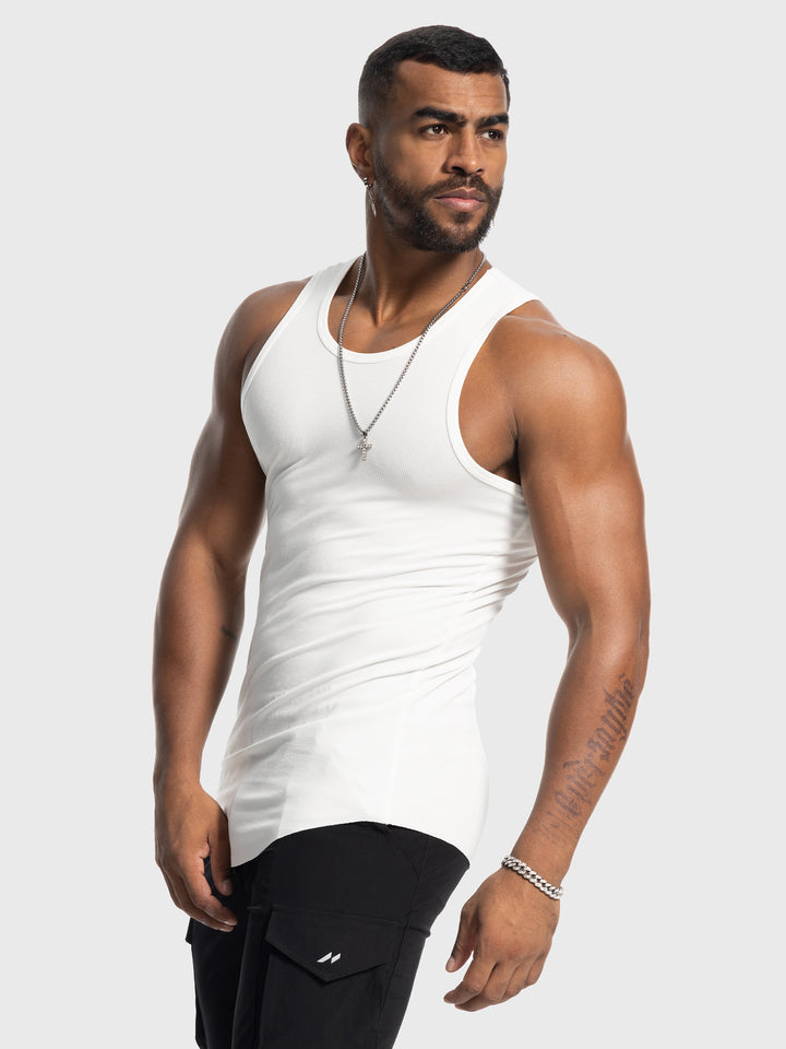 Geripptes Stretch-Tanktop mit abgerundetem Saum Neu 