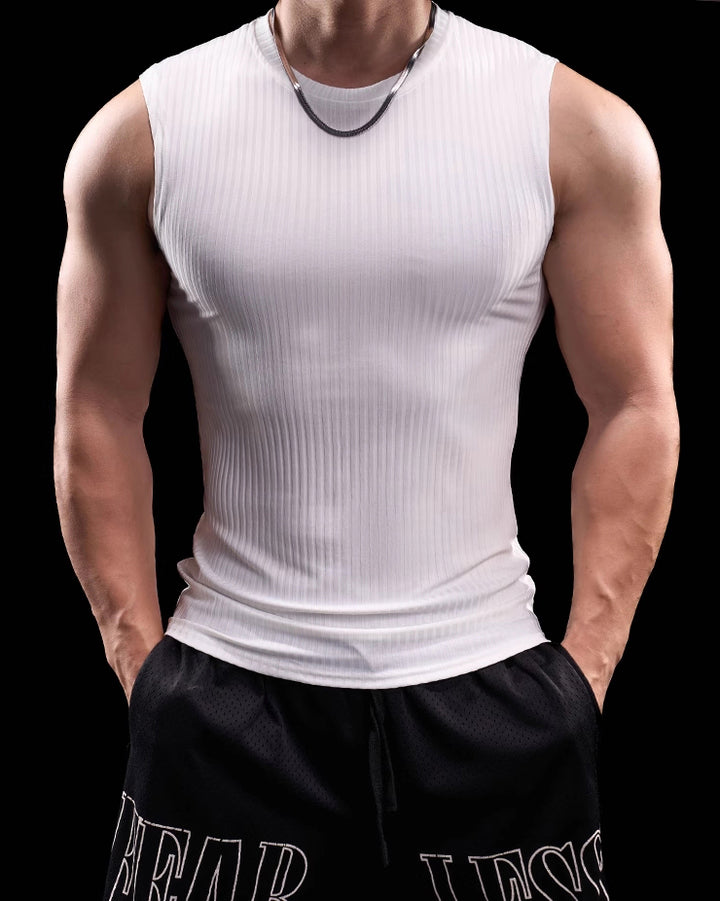 High Stretch Ribbed Stripe Crew Neck Vest