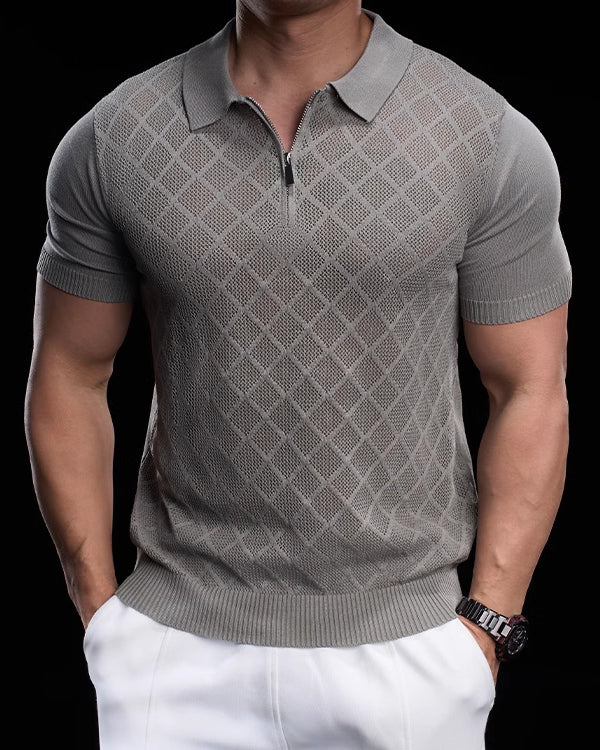 Quarter Zip High Stretch Checked Pattern Polo