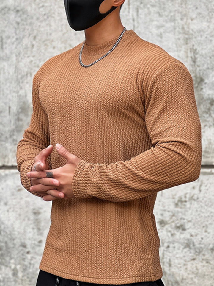 Texture Grid Crewneck Pullover Long Sleeve Shirt