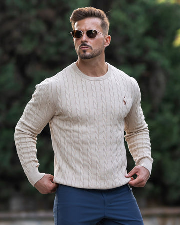 Zopfmusterpullover mit Giraffenmuster 