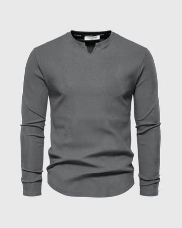 Muscle Fit V-Neck Long Sleeve Cotton Rib Knit T-Shirt