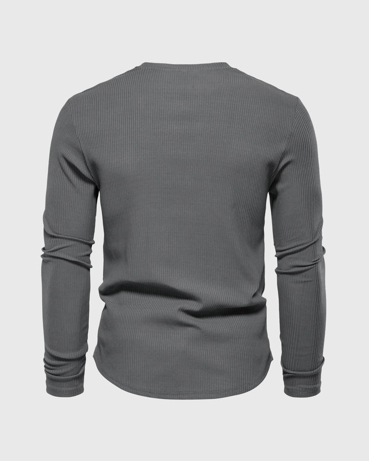 Muscle Fit V-Neck Long Sleeve Cotton Rib Knit T-Shirt