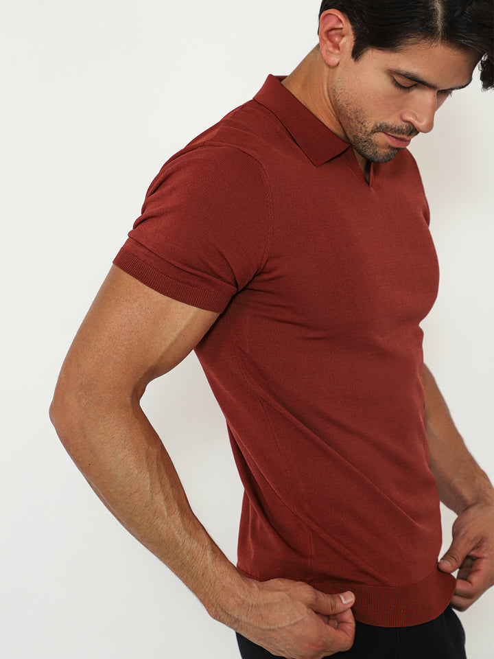 Strick-Poloshirt mit offenem Kragen Red Earth