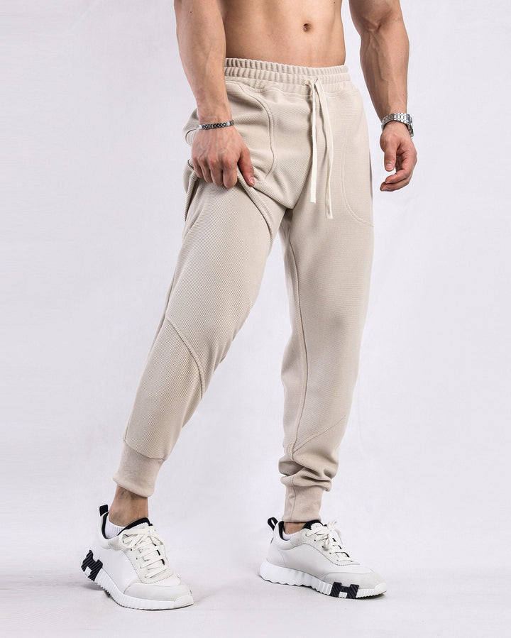 Waffle Pattern Paneled Straight Leg Sweatpants