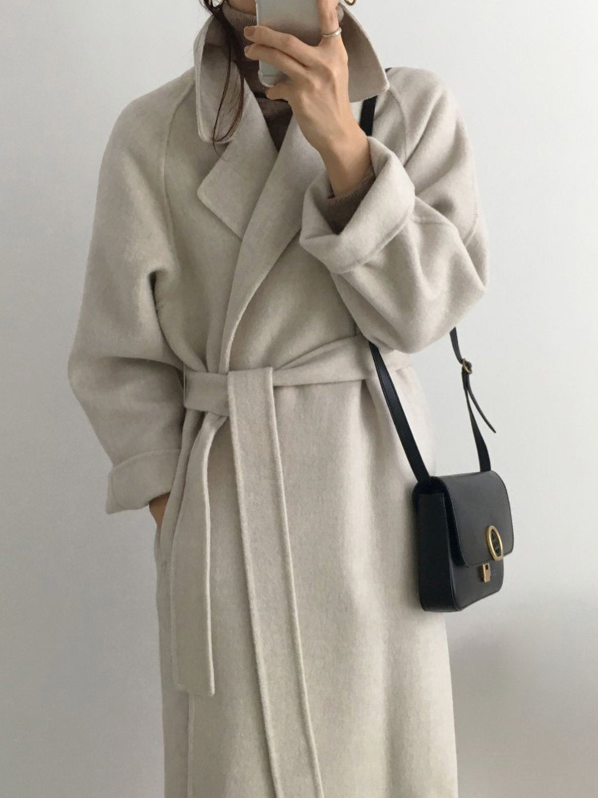 Soft Wool Belted Long Coat | Ahaselected