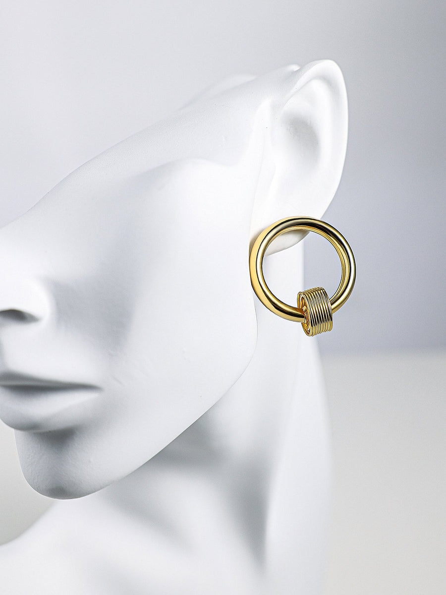 Round Double Circle Gold Metal Earrings | Ahaselected