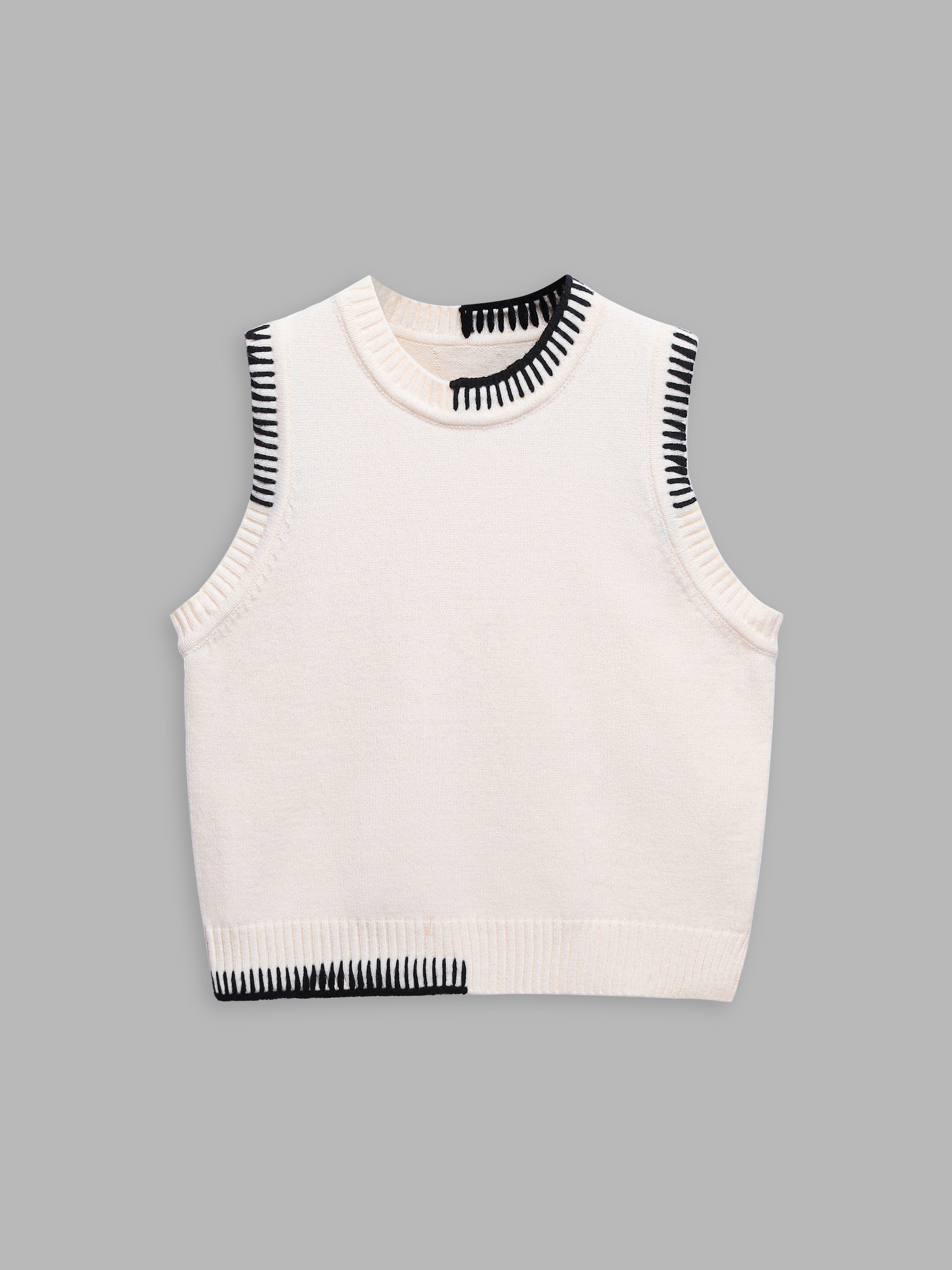 Asymmetrical Color-Block Knitted Whipstitched Vest