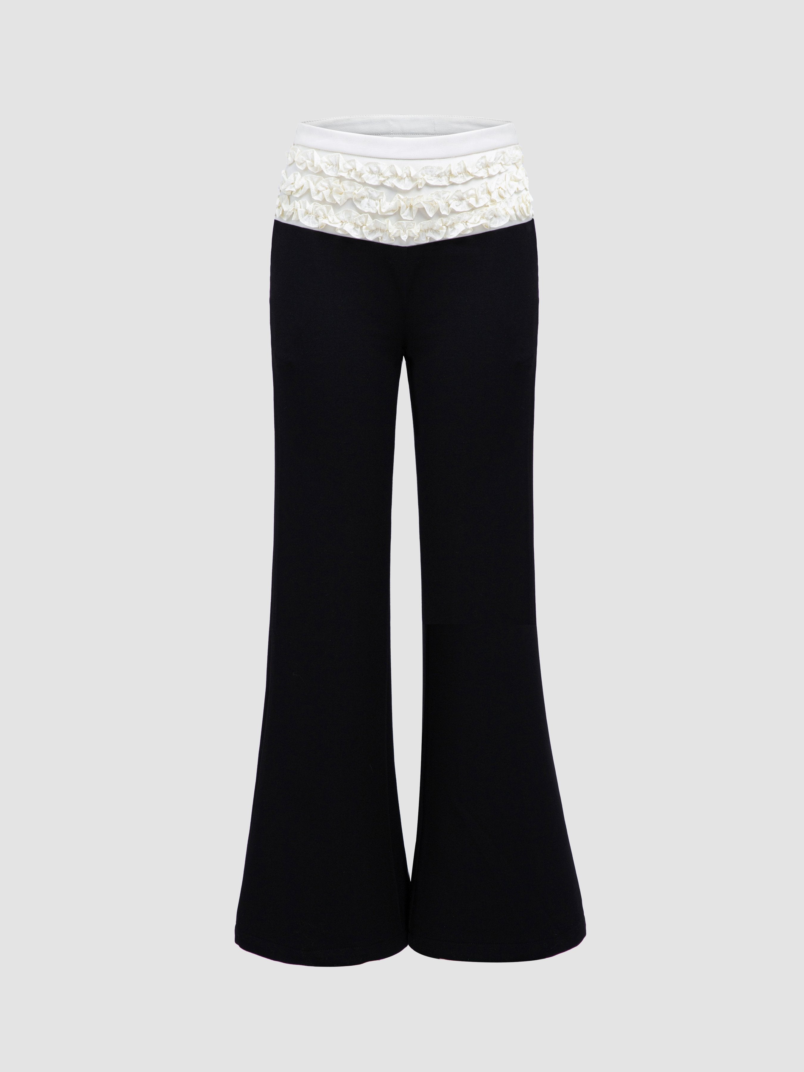 Pleated Lace Hem Wide Leg Pants