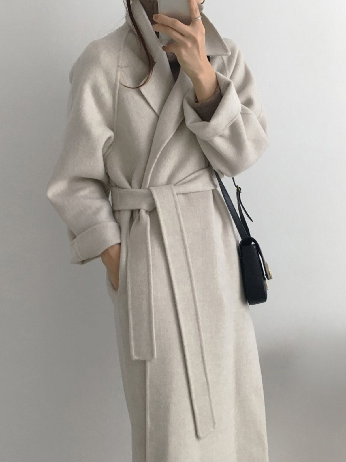 Soft Wool Belted Long Coat | Ahaselected