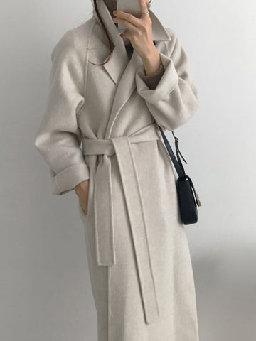Hooded Wrap Silk Wool Blend Coat