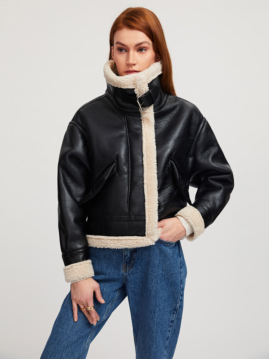 Sherpa Lined Shearling Leather Aviator Jacket | Ahaselected