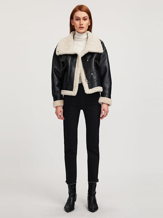 Sherpa Lined Shearling Leather Aviator Jacket | Ahaselected
